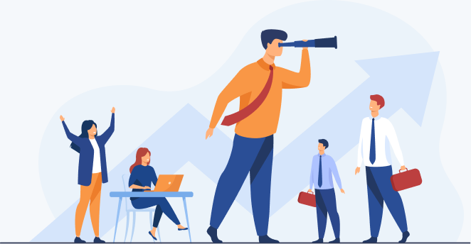 Illustration of professionals collaborating in a modern office setting