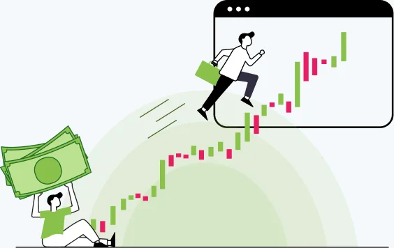 Illustration of an investor accessing online Demat and stock market trading tools