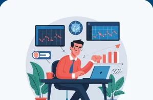 Illustration of an active trader monitoring multiple market screens