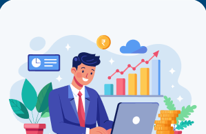 Illustration of an individual investor working at a laptop